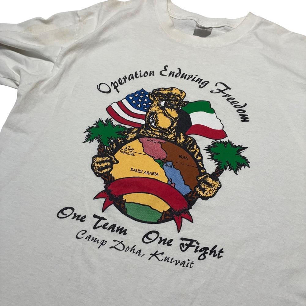 Vintage 90s  Operation Enduring Freedom Camp Doha Kuwait political War  T-Shirt